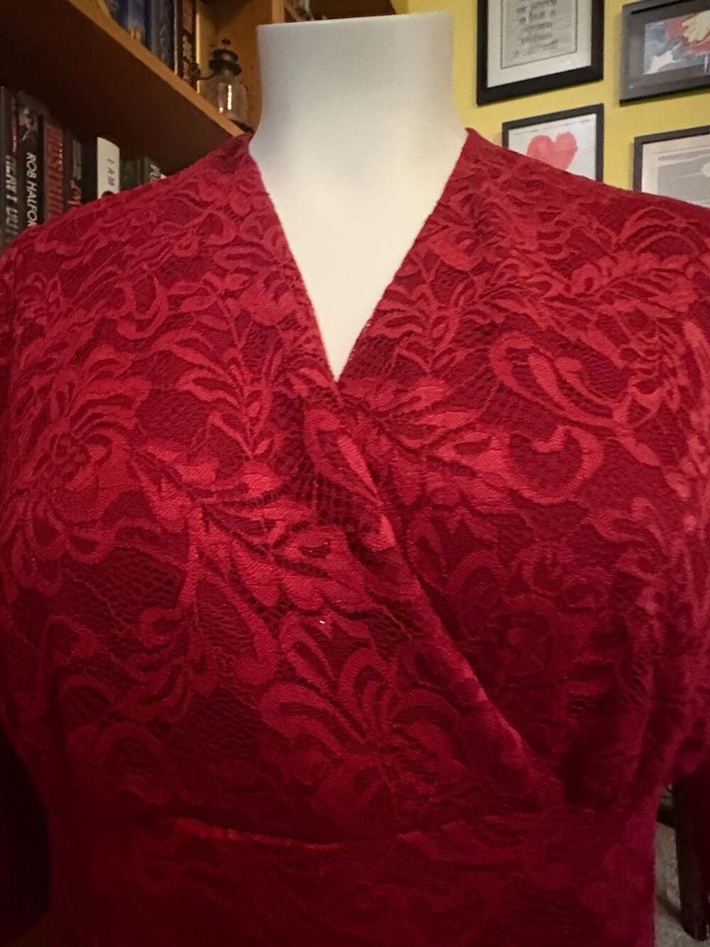 Lace Illusion Wrap Dress Lipstick Red 26W